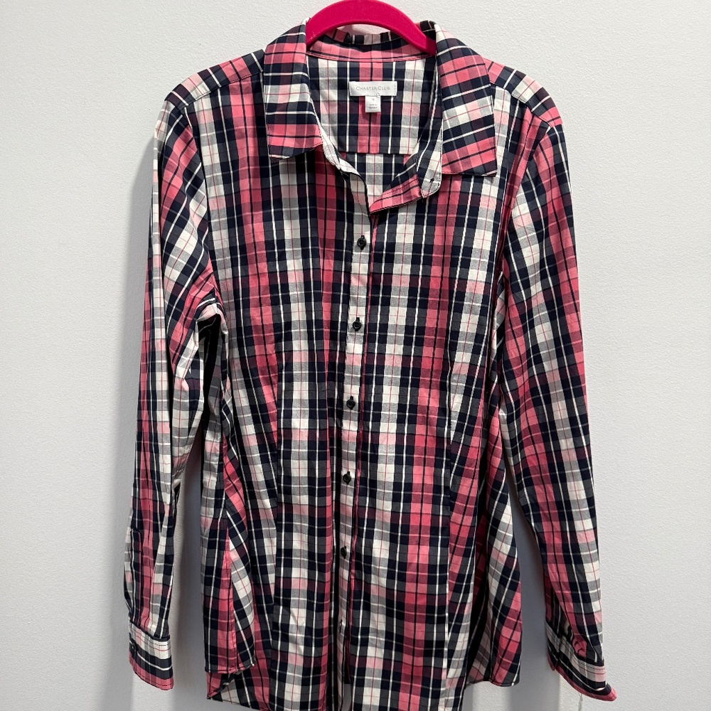 Charter Club Button Shirt size 16 Color Red White Blue Gray